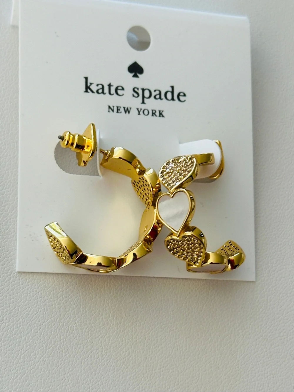 kate spade Gold Heart-Linked Hammered Hoop Earrings